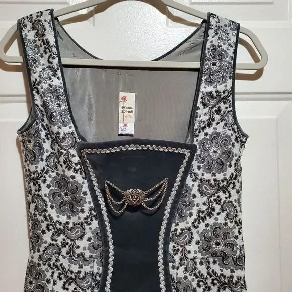 Vintage Rose Dirndl Metallic Floral Paisley Sleeveless Maxi Dress Gown Bridgeton